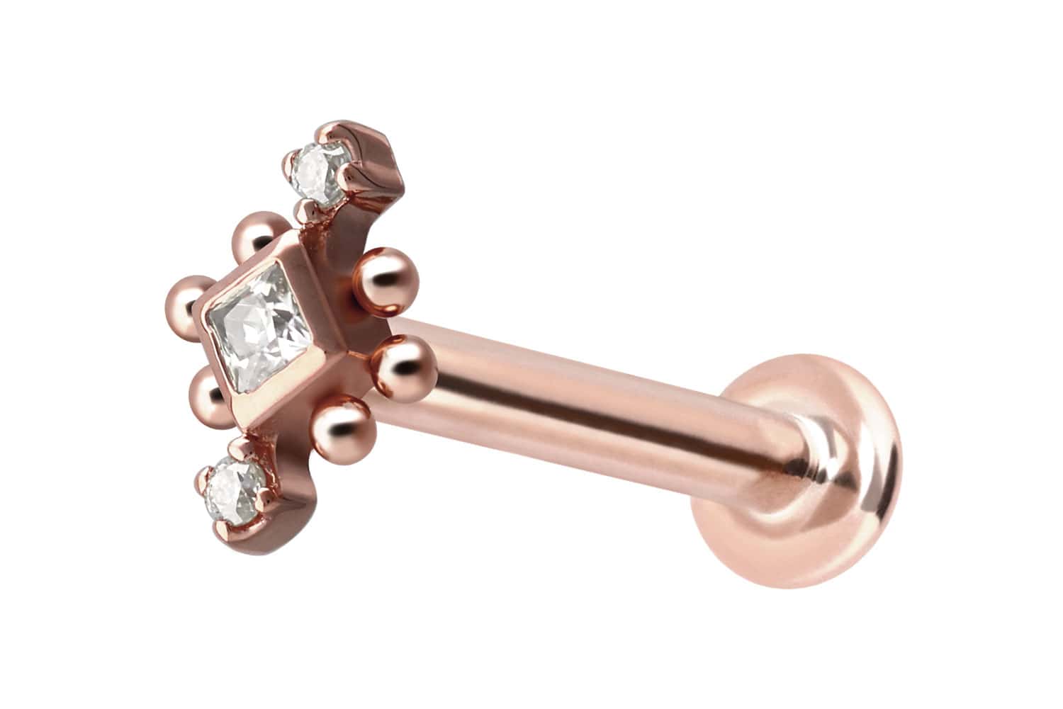 14 Karat Gold Labret Piercing mit Push Fit 3 MOISSANITE + KUGELN